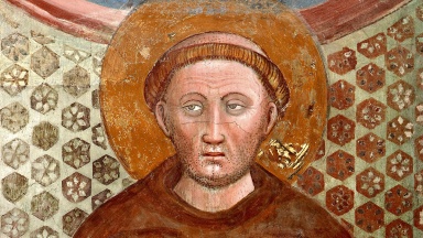 Ausschnitt aus einem Fresko von Andrea da Bologna, geschaffen 1359/67. Dargestellt ist der Heilige Franziskus oder Franz von Assisi. 