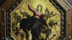 Gemälde von Marias Aufstieg in den Himmel, sie trägt einen Heiligenschein und ist umgeben von Putten.