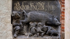 Mittelalterliches Schmäh- und Spottbild "Judensau" an der Stadtkirche St. Marien in Wittenberg
