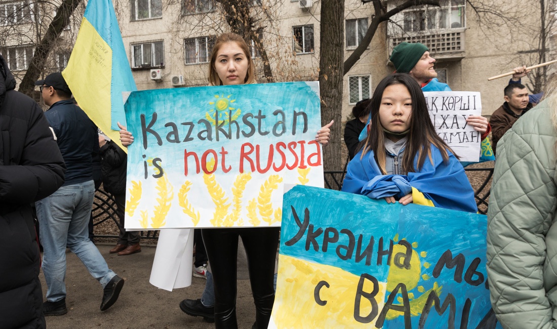 Demonstration in Kasachstan für die Ukraine